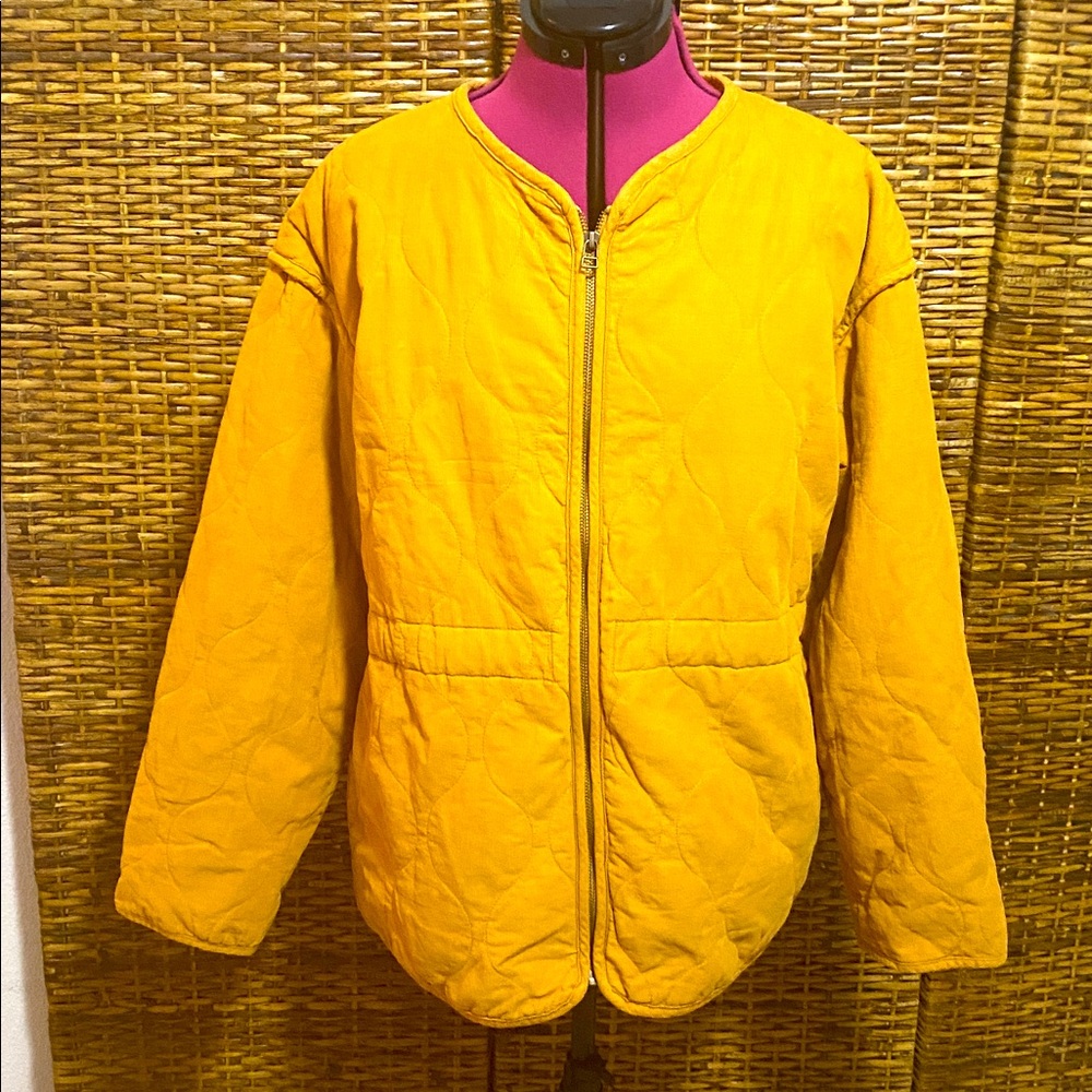 NWOT universal thread dark yellow, gold, fine corduroy, quilted coat, jacket L
